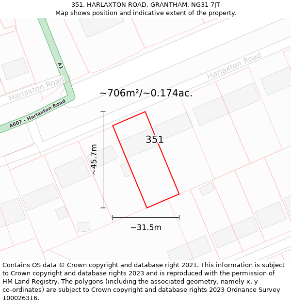 351, HARLAXTON ROAD, GRANTHAM, NG31 7JT: Plot and title map