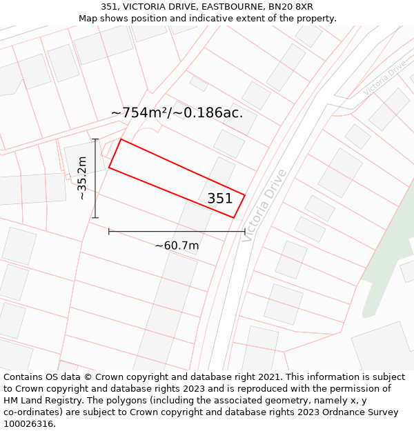 351, VICTORIA DRIVE, EASTBOURNE, BN20 8XR: Plot and title map