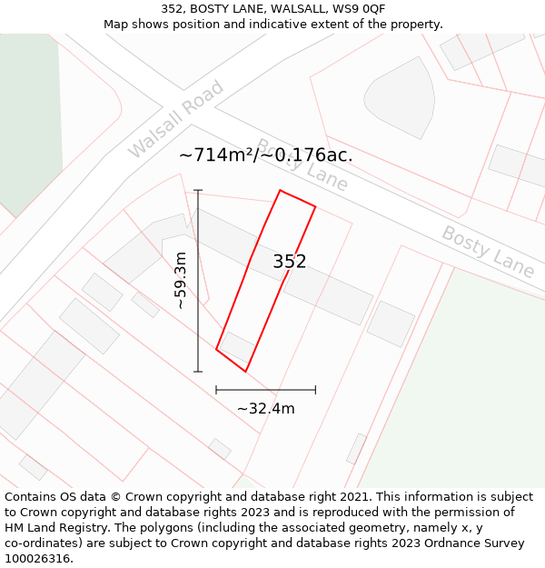 352, BOSTY LANE, WALSALL, WS9 0QF: Plot and title map