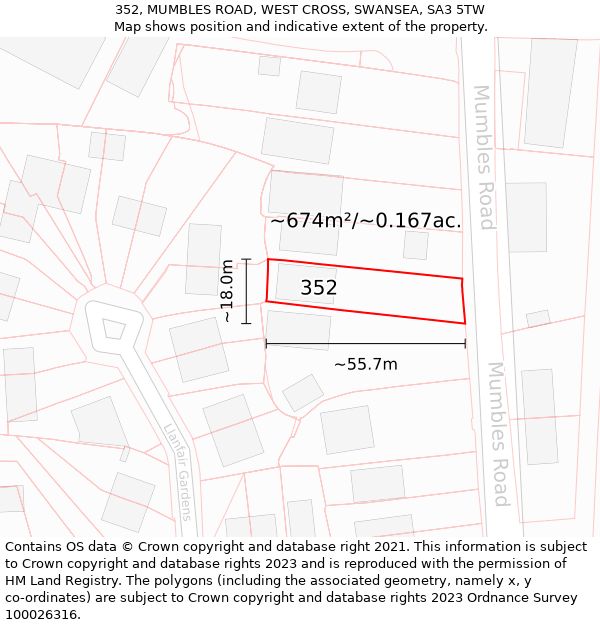 352, MUMBLES ROAD, WEST CROSS, SWANSEA, SA3 5TW: Plot and title map
