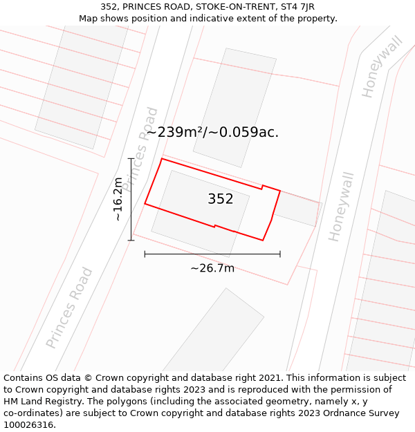 352, PRINCES ROAD, STOKE-ON-TRENT, ST4 7JR: Plot and title map