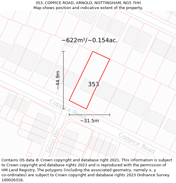 353, COPPICE ROAD, ARNOLD, NOTTINGHAM, NG5 7HH: Plot and title map