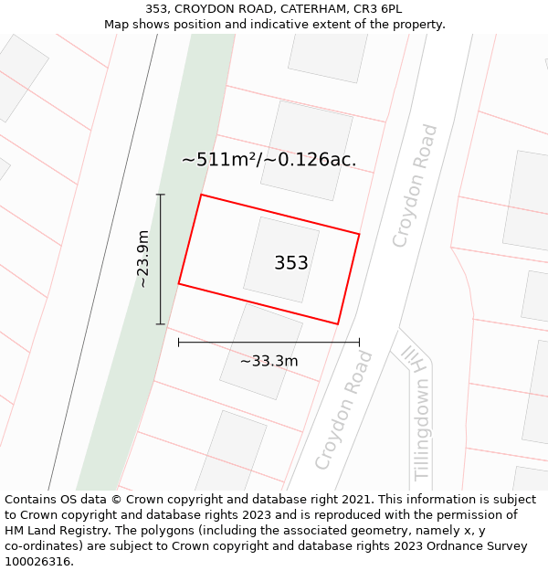 353, CROYDON ROAD, CATERHAM, CR3 6PL: Plot and title map