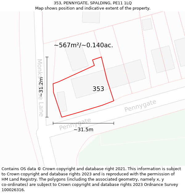 353, PENNYGATE, SPALDING, PE11 1LQ: Plot and title map