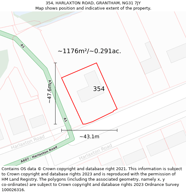 354, HARLAXTON ROAD, GRANTHAM, NG31 7JY: Plot and title map