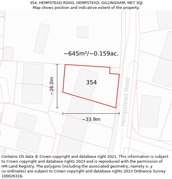 354, HEMPSTEAD ROAD, HEMPSTEAD, GILLINGHAM, ME7 3QJ: Plot and title map