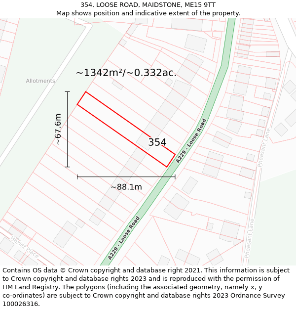 354, LOOSE ROAD, MAIDSTONE, ME15 9TT: Plot and title map