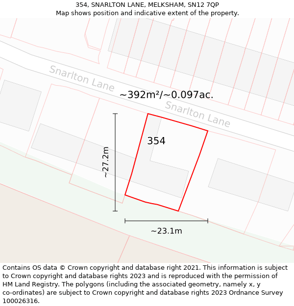 354, SNARLTON LANE, MELKSHAM, SN12 7QP: Plot and title map