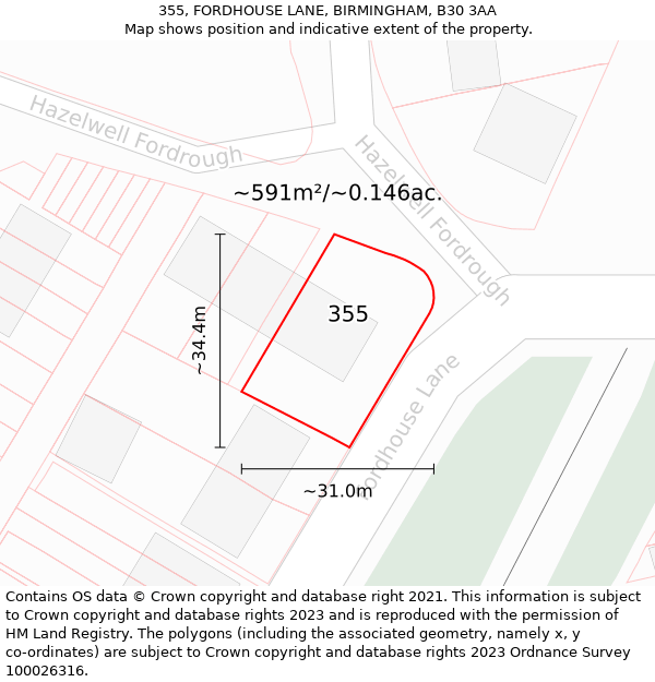 355, FORDHOUSE LANE, BIRMINGHAM, B30 3AA: Plot and title map