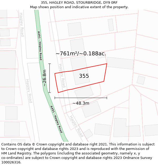 355, HAGLEY ROAD, STOURBRIDGE, DY9 0RF: Plot and title map