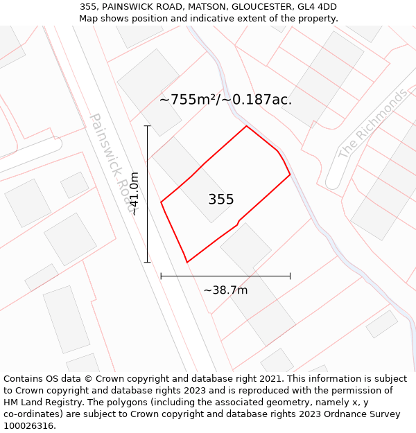 355, PAINSWICK ROAD, MATSON, GLOUCESTER, GL4 4DD: Plot and title map