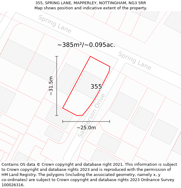 355, SPRING LANE, MAPPERLEY, NOTTINGHAM, NG3 5RR: Plot and title map