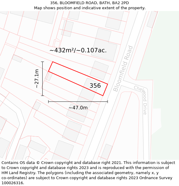 356, BLOOMFIELD ROAD, BATH, BA2 2PD: Plot and title map