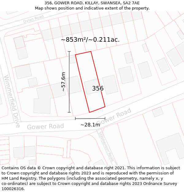 356, GOWER ROAD, KILLAY, SWANSEA, SA2 7AE: Plot and title map