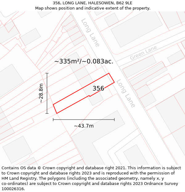 356, LONG LANE, HALESOWEN, B62 9LE: Plot and title map