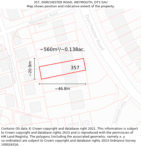 357, DORCHESTER ROAD, WEYMOUTH, DT3 5AU: Plot and title map
