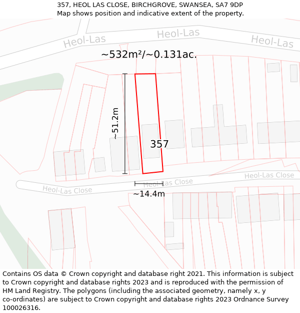 357, HEOL LAS CLOSE, BIRCHGROVE, SWANSEA, SA7 9DP: Plot and title map