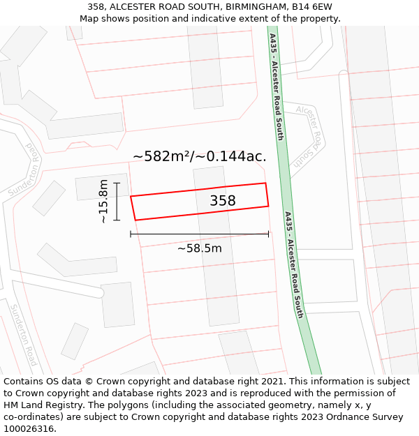 358, ALCESTER ROAD SOUTH, BIRMINGHAM, B14 6EW: Plot and title map