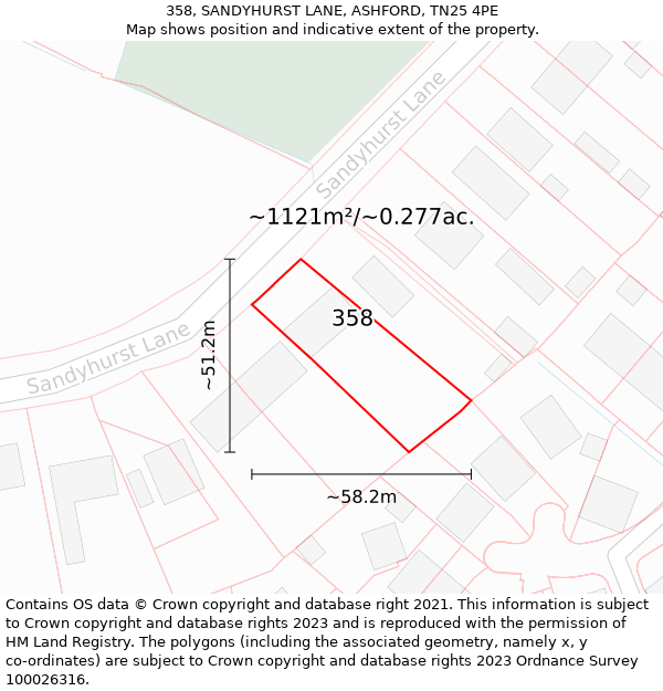 358, SANDYHURST LANE, ASHFORD, TN25 4PE: Plot and title map