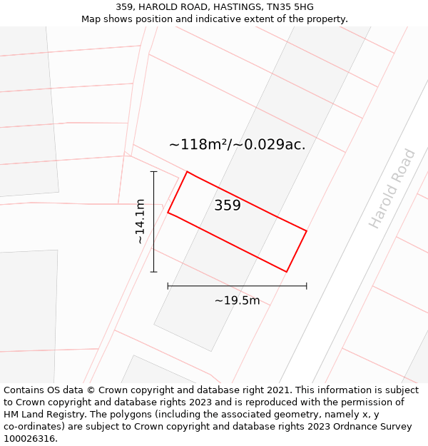 359, HAROLD ROAD, HASTINGS, TN35 5HG: Plot and title map