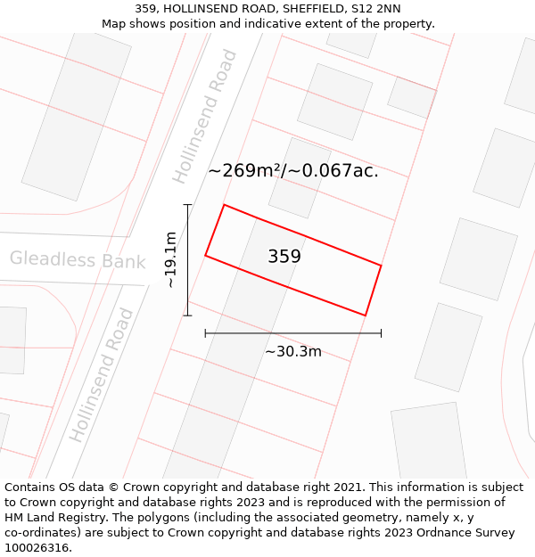 359, HOLLINSEND ROAD, SHEFFIELD, S12 2NN: Plot and title map