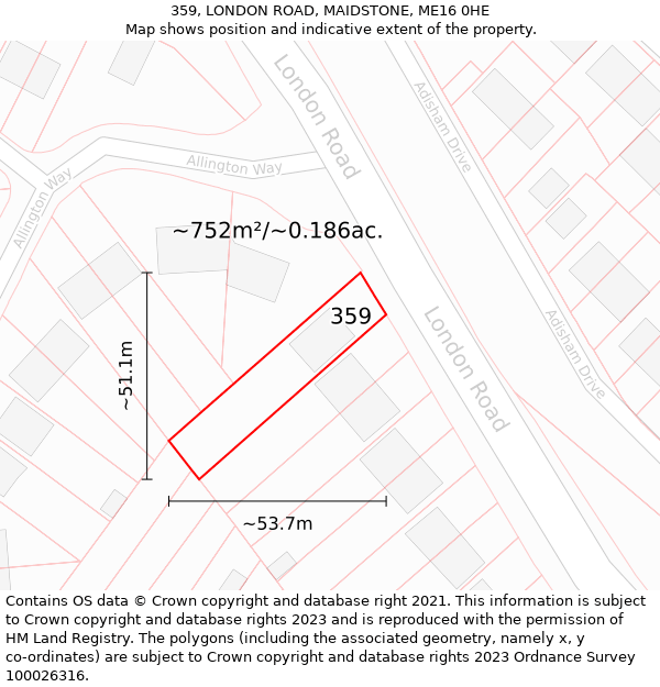 359, LONDON ROAD, MAIDSTONE, ME16 0HE: Plot and title map