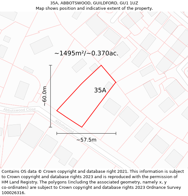 35A, ABBOTSWOOD, GUILDFORD, GU1 1UZ: Plot and title map