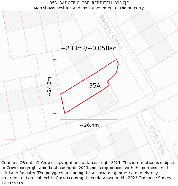 35A, BADGER CLOSE, REDDITCH, B98 0JE: Plot and title map