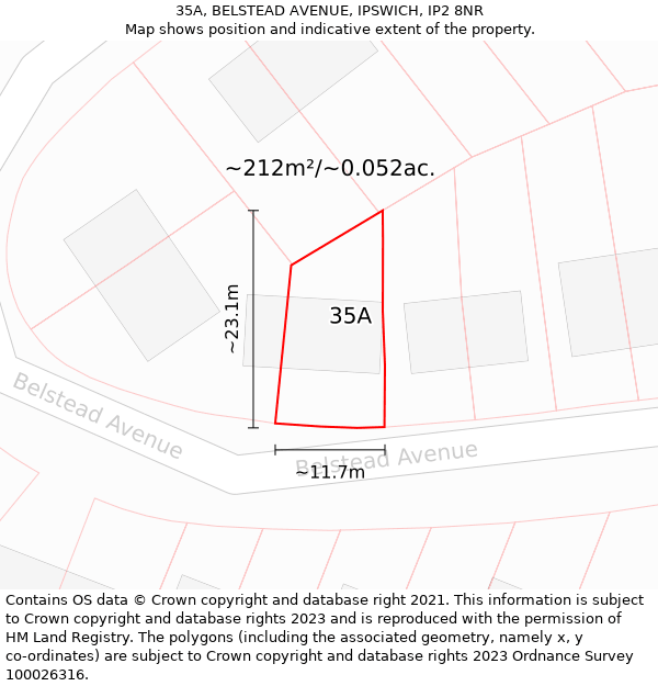 35A, BELSTEAD AVENUE, IPSWICH, IP2 8NR: Plot and title map