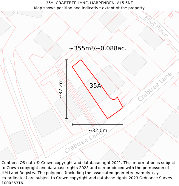 35A, CRABTREE LANE, HARPENDEN, AL5 5NT: Plot and title map