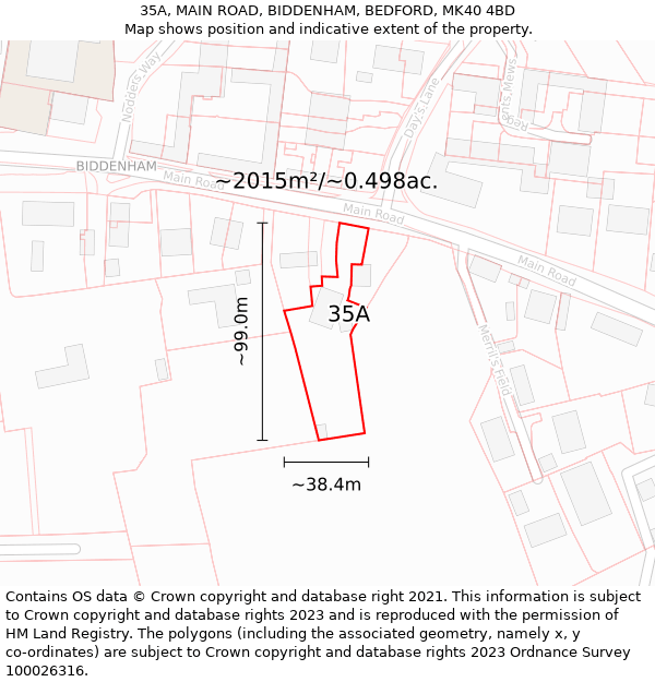 35A, MAIN ROAD, BIDDENHAM, BEDFORD, MK40 4BD: Plot and title map