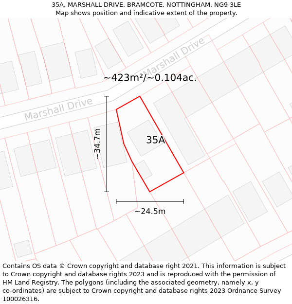 35A, MARSHALL DRIVE, BRAMCOTE, NOTTINGHAM, NG9 3LE: Plot and title map