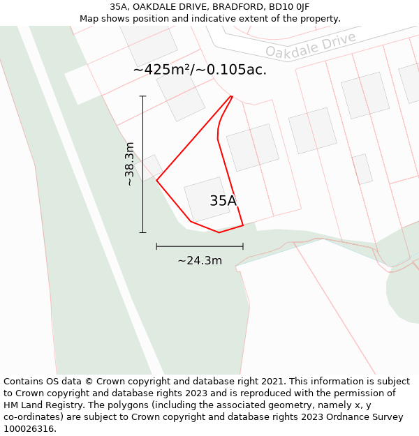 35A, OAKDALE DRIVE, BRADFORD, BD10 0JF: Plot and title map