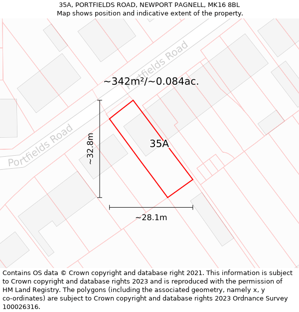 35A, PORTFIELDS ROAD, NEWPORT PAGNELL, MK16 8BL: Plot and title map