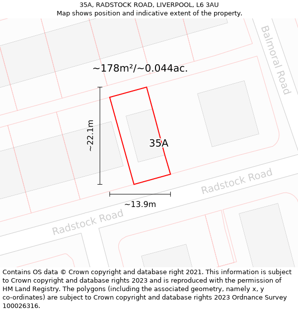 35A, RADSTOCK ROAD, LIVERPOOL, L6 3AU: Plot and title map