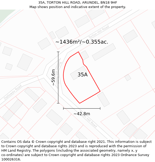 35A, TORTON HILL ROAD, ARUNDEL, BN18 9HF: Plot and title map
