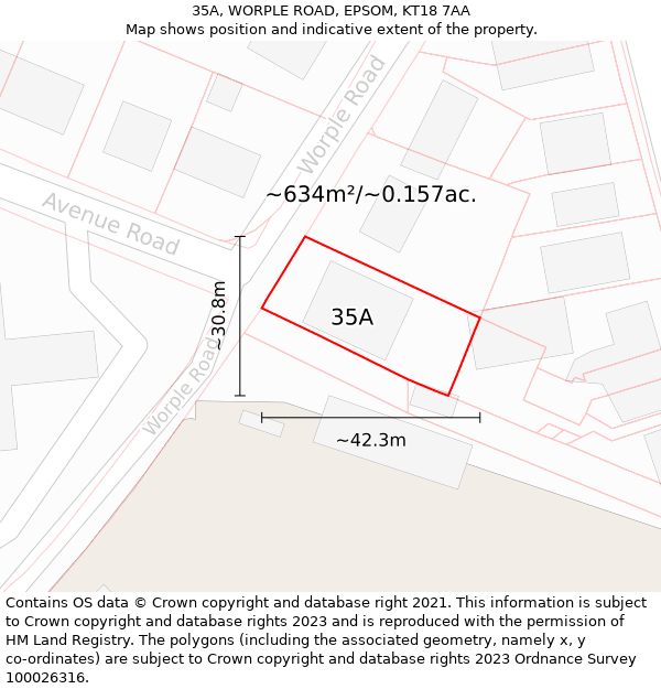 35A, WORPLE ROAD, EPSOM, KT18 7AA: Plot and title map