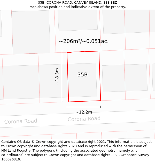 35B, CORONA ROAD, CANVEY ISLAND, SS8 8EZ: Plot and title map