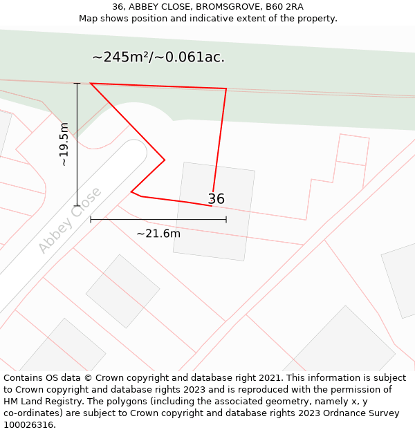 36, ABBEY CLOSE, BROMSGROVE, B60 2RA: Plot and title map