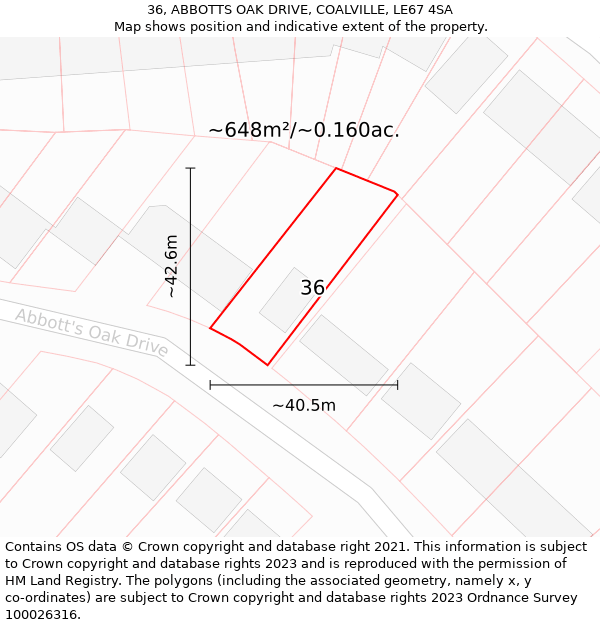 36, ABBOTTS OAK DRIVE, COALVILLE, LE67 4SA: Plot and title map