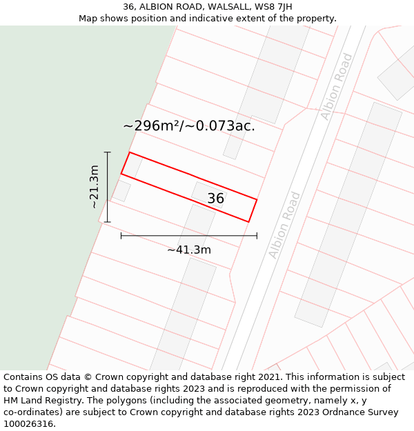 36, ALBION ROAD, WALSALL, WS8 7JH: Plot and title map