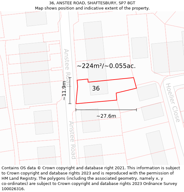 36, ANSTEE ROAD, SHAFTESBURY, SP7 8GT: Plot and title map