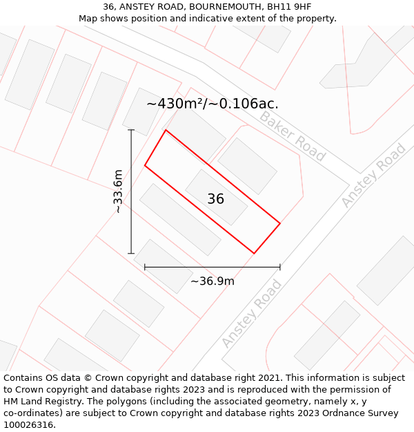 36, ANSTEY ROAD, BOURNEMOUTH, BH11 9HF: Plot and title map
