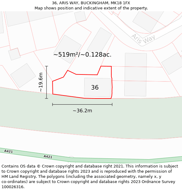 36, ARIS WAY, BUCKINGHAM, MK18 1FX: Plot and title map