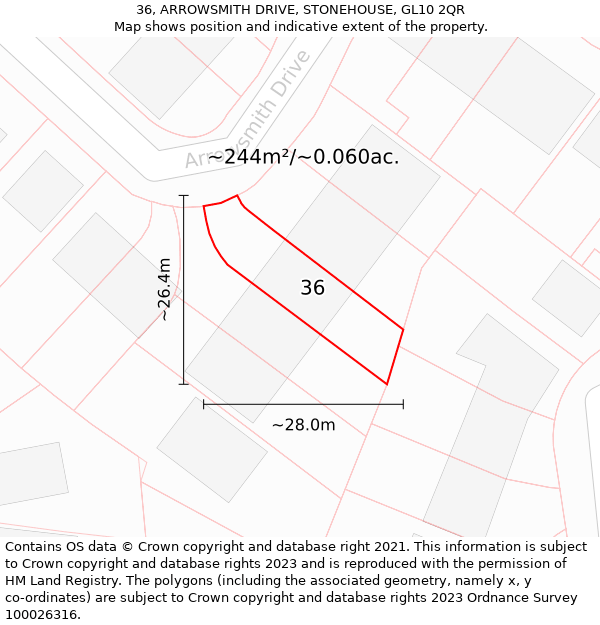 36, ARROWSMITH DRIVE, STONEHOUSE, GL10 2QR: Plot and title map