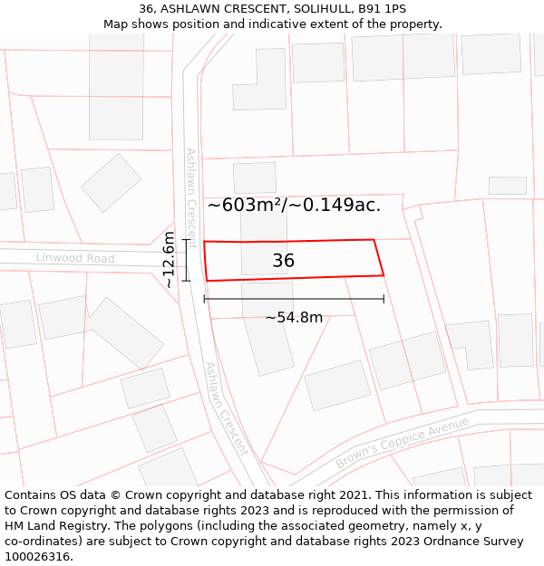 36, ASHLAWN CRESCENT, SOLIHULL, B91 1PS: Plot and title map