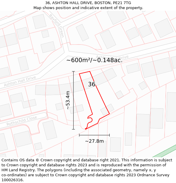 36, ASHTON HALL DRIVE, BOSTON, PE21 7TG: Plot and title map