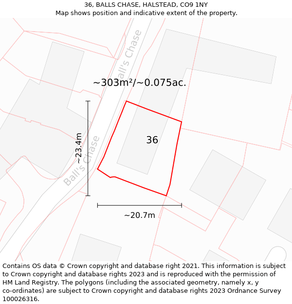 36, BALLS CHASE, HALSTEAD, CO9 1NY: Plot and title map