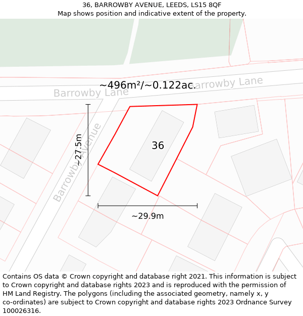 36, BARROWBY AVENUE, LEEDS, LS15 8QF: Plot and title map