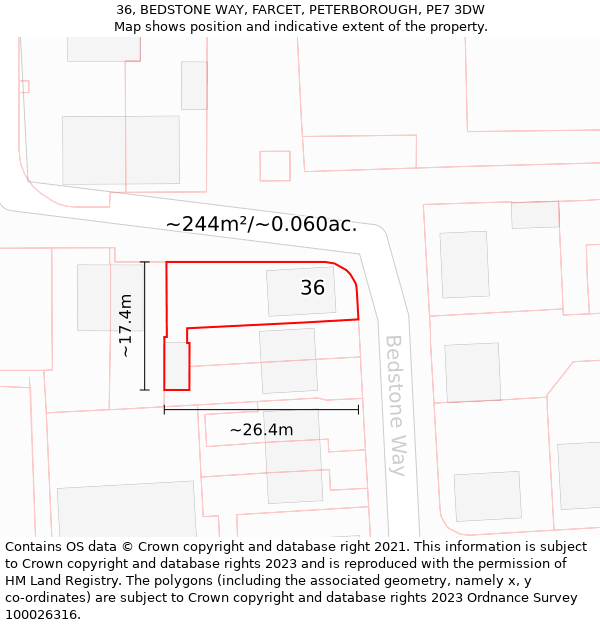 36, BEDSTONE WAY, FARCET, PETERBOROUGH, PE7 3DW: Plot and title map